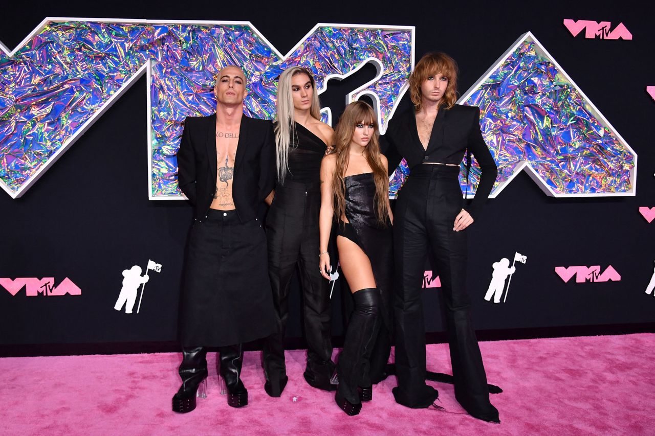 Måneskin mastered ensemble dressing in a selection of complementary outfits by Rick Owens.