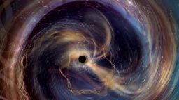 This artwork imagines the ultimate front-row seat for GW250114, a powerful collision between two black holes observed in gravitational waves by the US National Science Foundation LIGO. It depicts the view from one of the black holes as it spirals toward its cosmic partner. Ten years after LIGO's landmark detection of gravitational waves, the observatory's improved detectors allowed it to "hear" this celestial collision with unprecedented clarity. The gravitational-wave data enabled scientists to distinguish multiple subtle tones ringing out like a cosmic bell across the universe (imagined here as intertwining musical threads spiraling toward the center). Though only LIGO was online during GW250114, it now routinely operates as part of a network with other gravitational-wave detectors, including Europe's Virgo and Japan's KAGRA. Image credit: Aurore Simonnet (SSU/EdEon)/LVK/URI