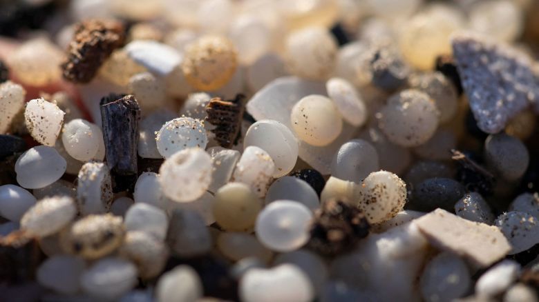 Plastic nurdles are seen at La Pineda beach in Tarragona, Spain, on January 12, 2024.