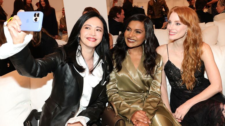 Yao Chen, Mindy Kaling and Jessica Chastain attend the Ralph Lauren show during September 2025 New York Fashion Week in New York, on September 10, 2025.