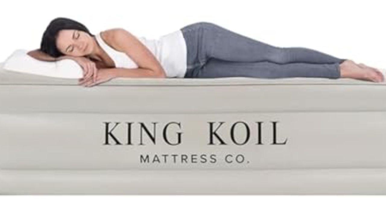 King Koil Plush Pillow Top Twin Air Mattress with Built-in High-Speed Pump for Camping, Home & Guests - 20” Twin Size Airbed Luxury Inflatable Blow Up Mattress, Waterproof, 1-Year Warranty.