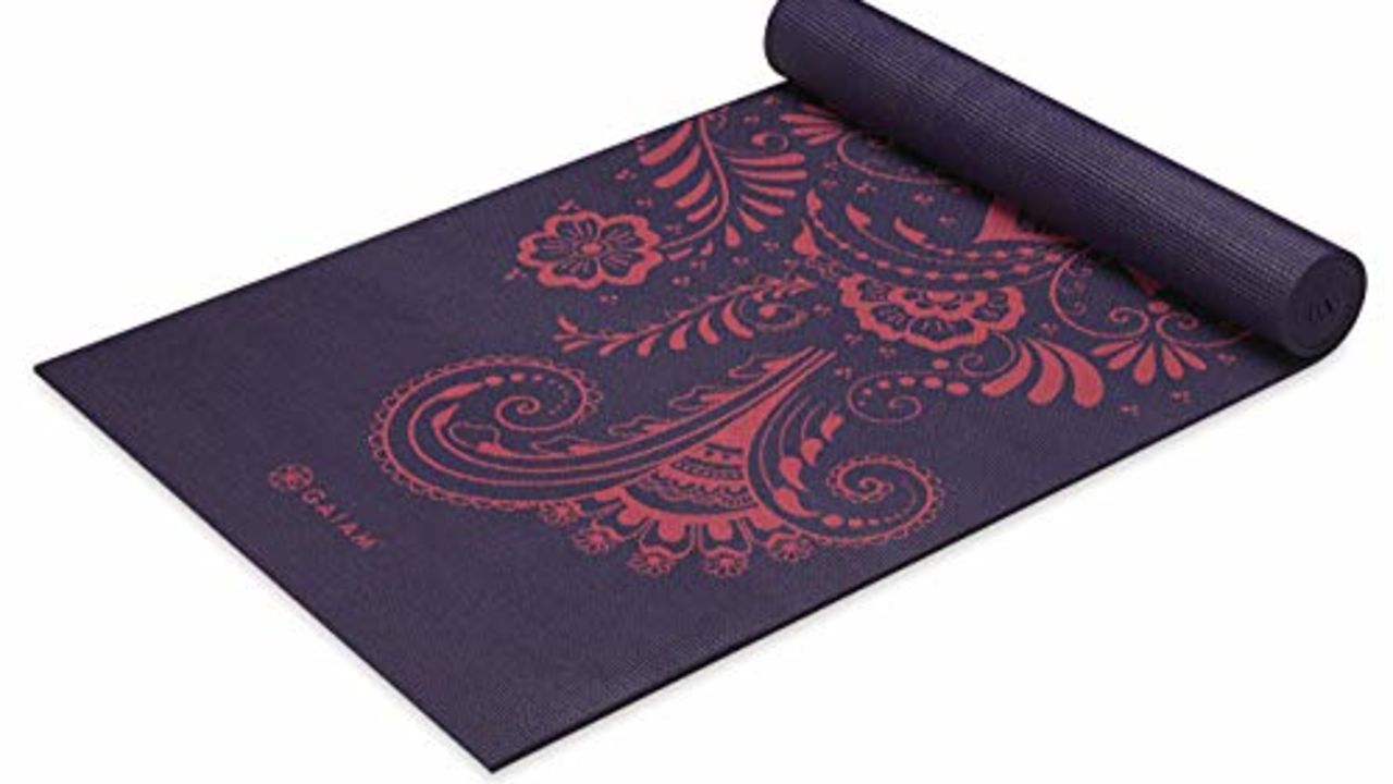 Gaiam Yoga Mat Premium Print Extra Thick Non Slip Exercise & Fitness Mat for All Types of Yoga, Pilates & Floor Workouts, Aubergine Swirl, 6mm