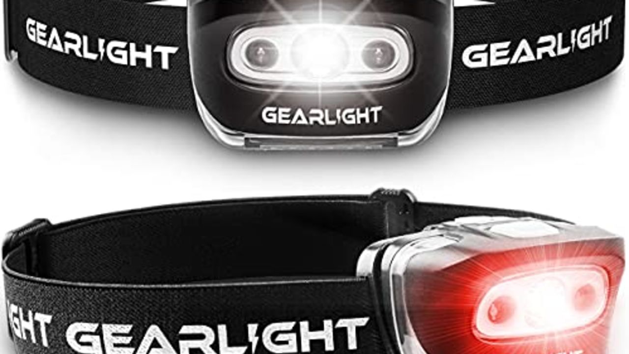 GearLight 2Pack LED Headlamp - Outdoor Camping Head Lamps with Adjustable Headband - Lightweight Battery Powered Bright Flashlight Headlight with 7 Modes and Pivotable Head and Red Light