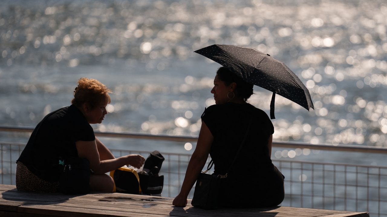 People visit a park in Brooklyn, New York, as a heat wave affects the Northeast, on June 18. 