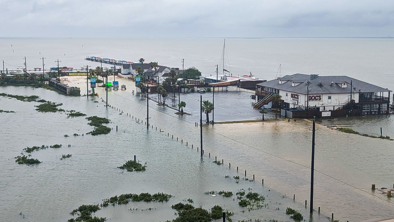 Flooded roadways and parking lots, seen in Corpus Christi, Texas on June 19.