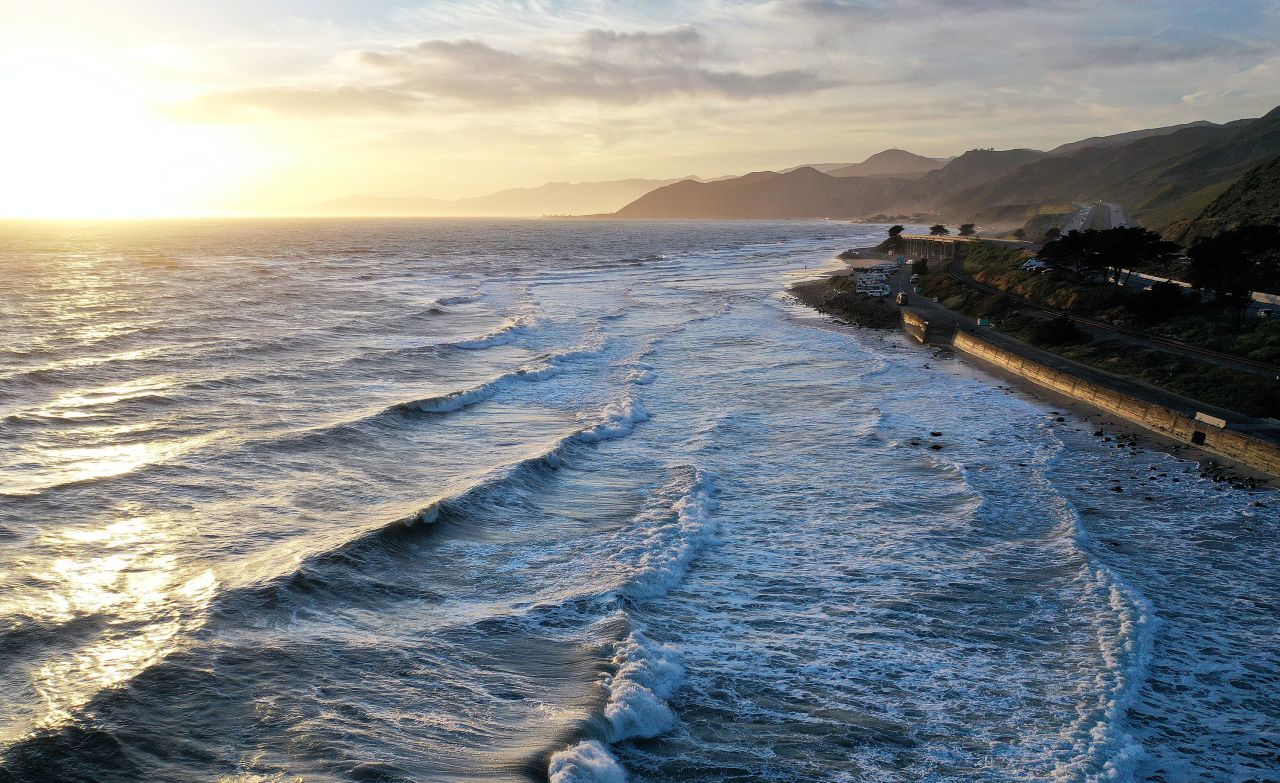 The Pacific Ocean and coastline are seen in Ventura, California, in 2022.