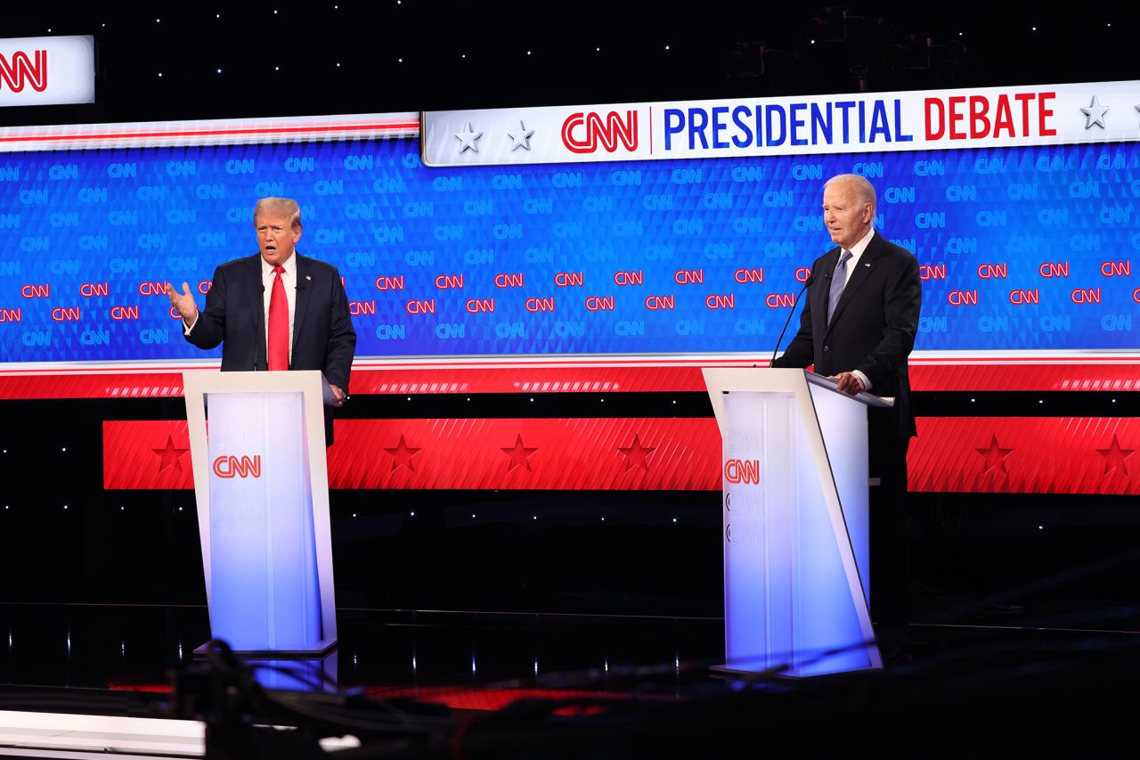 Former President Donald Trump and President Joe Biden attend the CNN Presidential Debate on June 27.