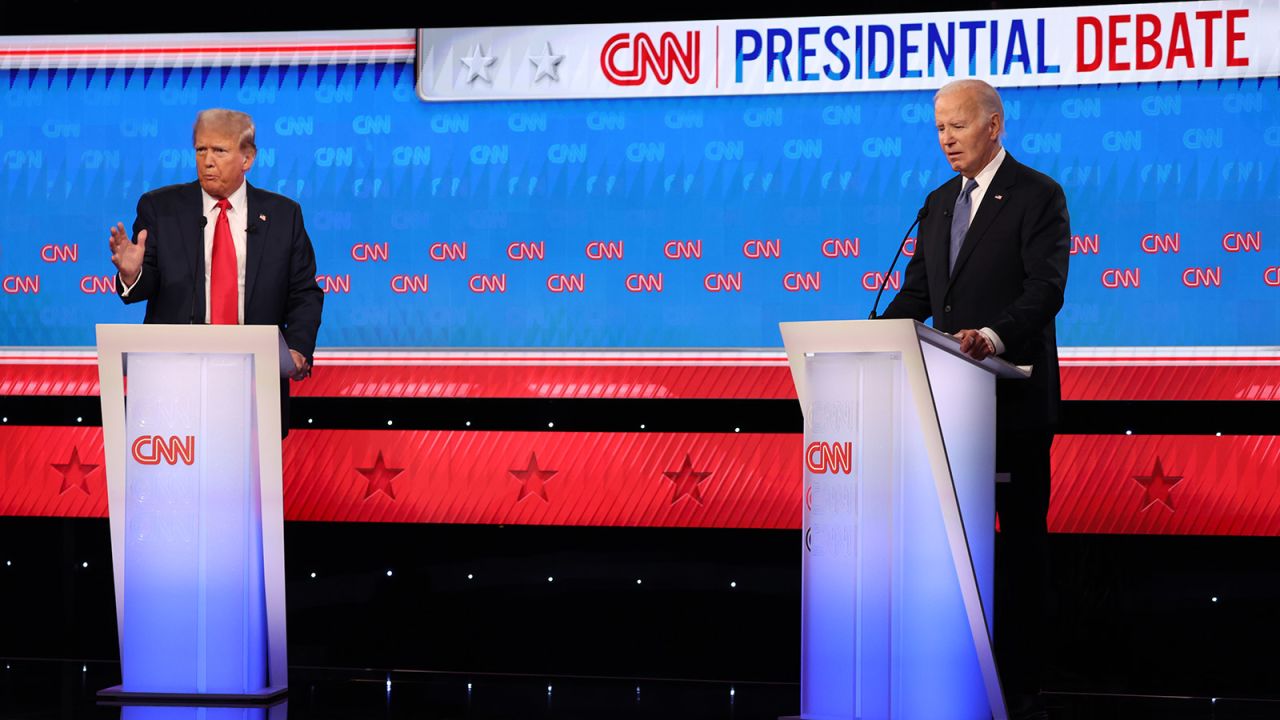 Former President Donald Trump speaks during the CNN Presidential Debate between him and President Joe Biden in Atlanta on Thursday. 