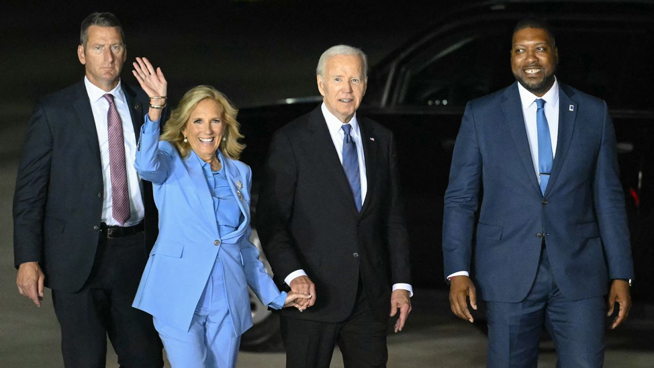 President Joe Biden and First Lady Jill Biden arrive at Raleigh-Durham International Airport in Morrisville, North Carolina, early on June 28.
