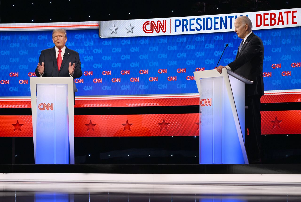 Former President Trump and President Joe Biden attend the CNN Presidential debate on June 27.