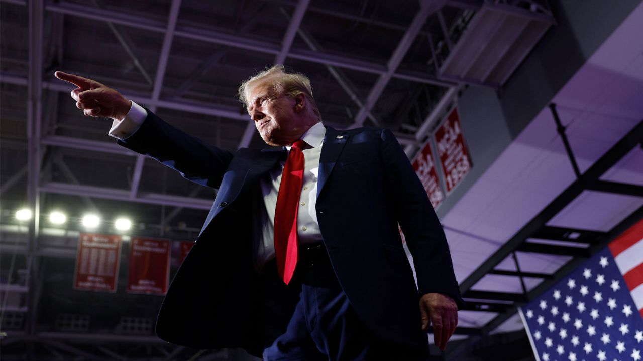 Former President Donald Trump walks offstage after speaking at a campaign rally at the Liacouras Center on June 22 in Philadelphia.