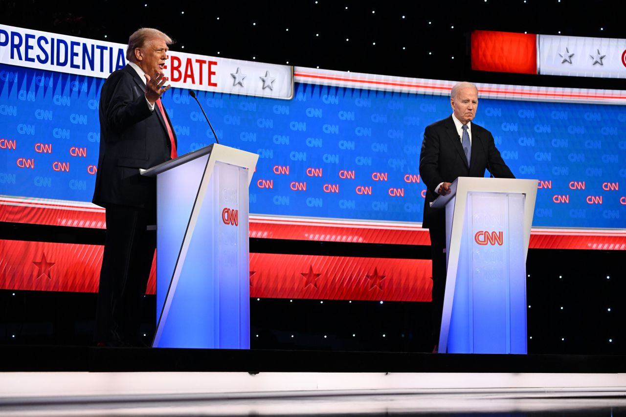 Former President Donald Trump and President Joe Biden debate at CNN's Atlanta studios on June 27.