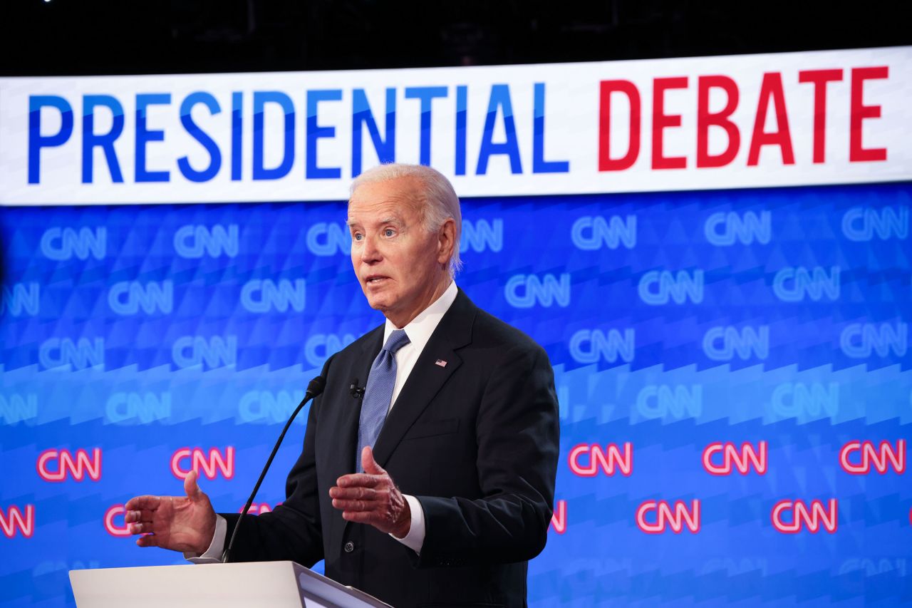 Biden speaks during the CNN Presidential Debate on Thursday.