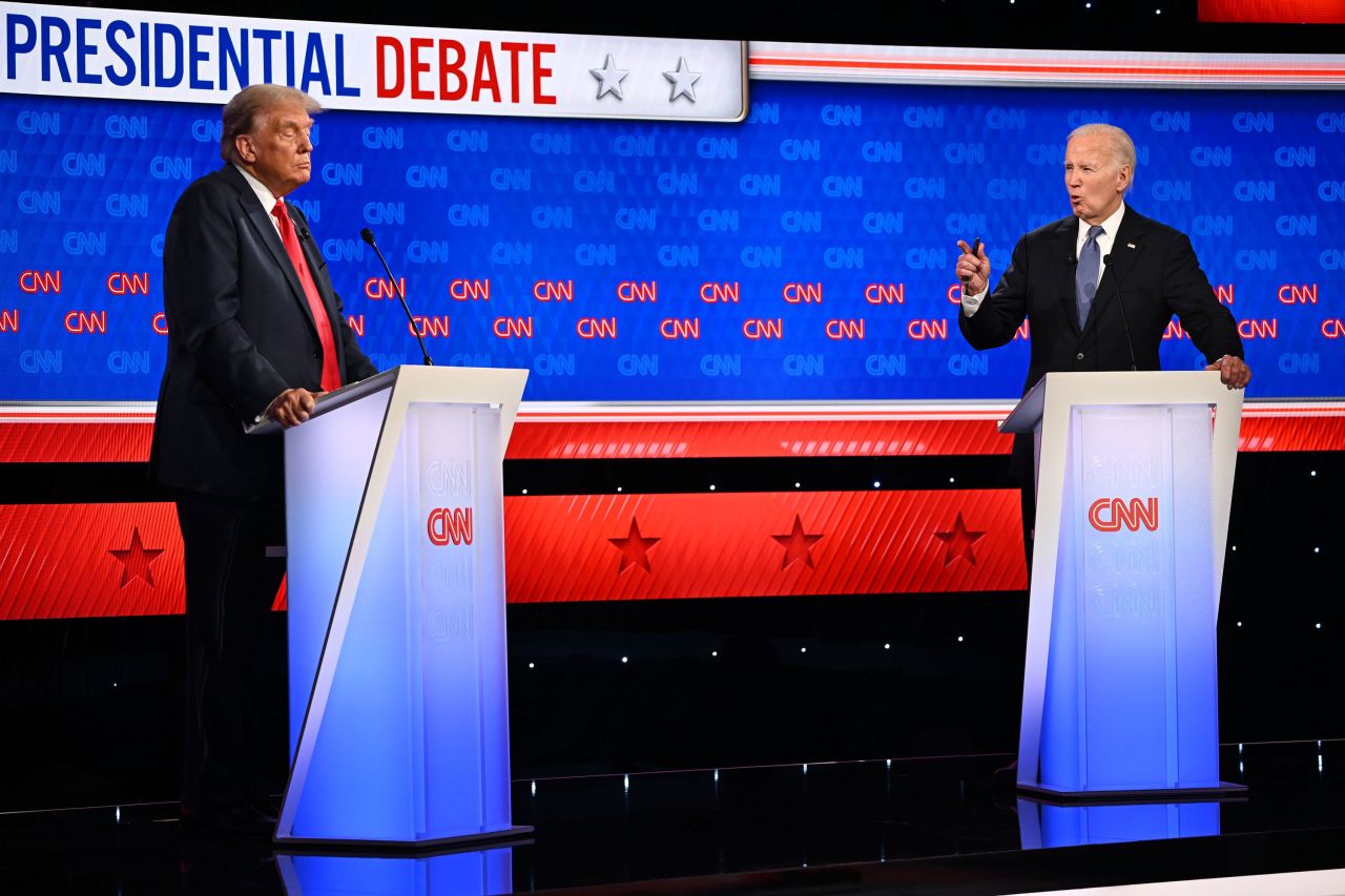 Former President Donald Trump and President Joe Biden debate at CNN's Atlanta studios on June 27.