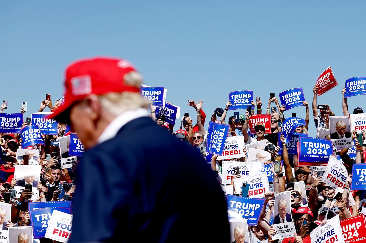 Former President Donald Trump arrives to a rally at Greenbrier Farms on June 28 in Chesapeake, Virginia.