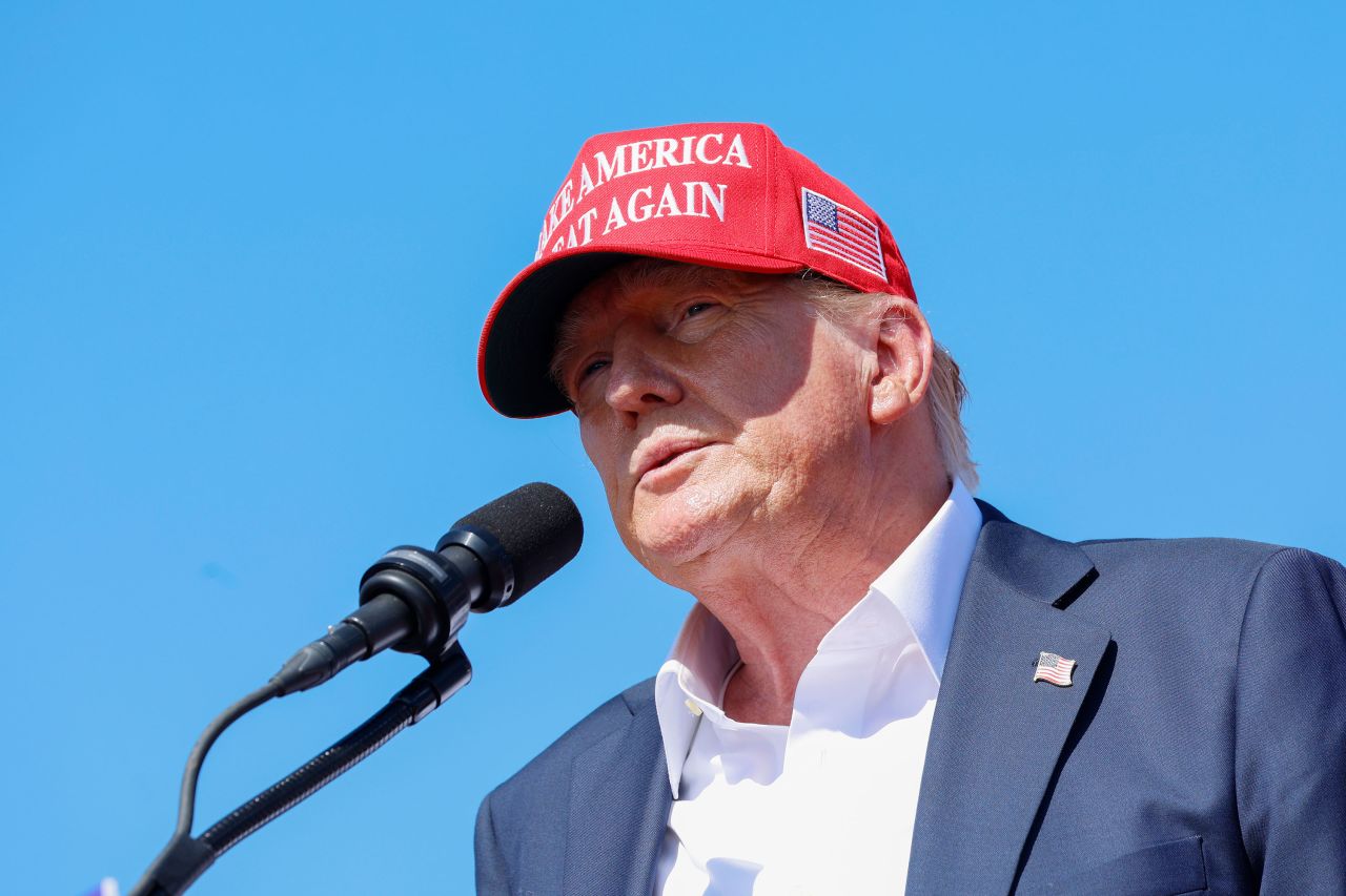 Former President Donald Trump speaks at a rally in Chesapeake, Virginia, on Friday. 