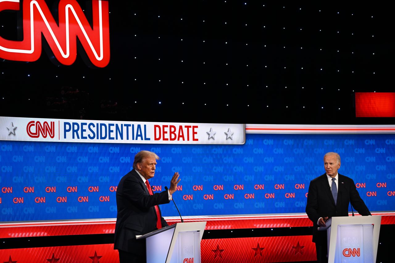 Former President Donald Trump and President Joe Biden debate at CNN's Atlanta studios on Thursday.