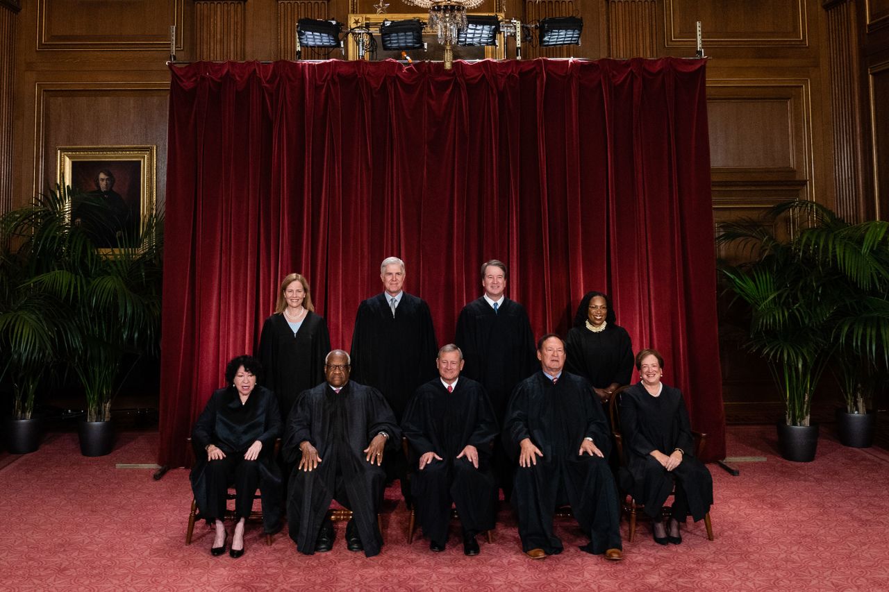 Justices of the US Supreme Court during a formal group photograph at the Supreme Court in Washington, DC, on Friday, Oct. 7, 2022.