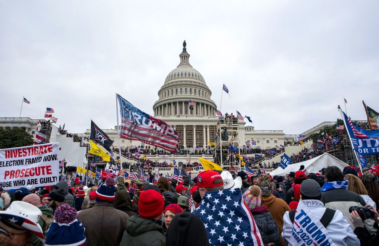 Pro-Trump rioters rally at the US Capitol in Washington, DC, on January 6, 2021. 