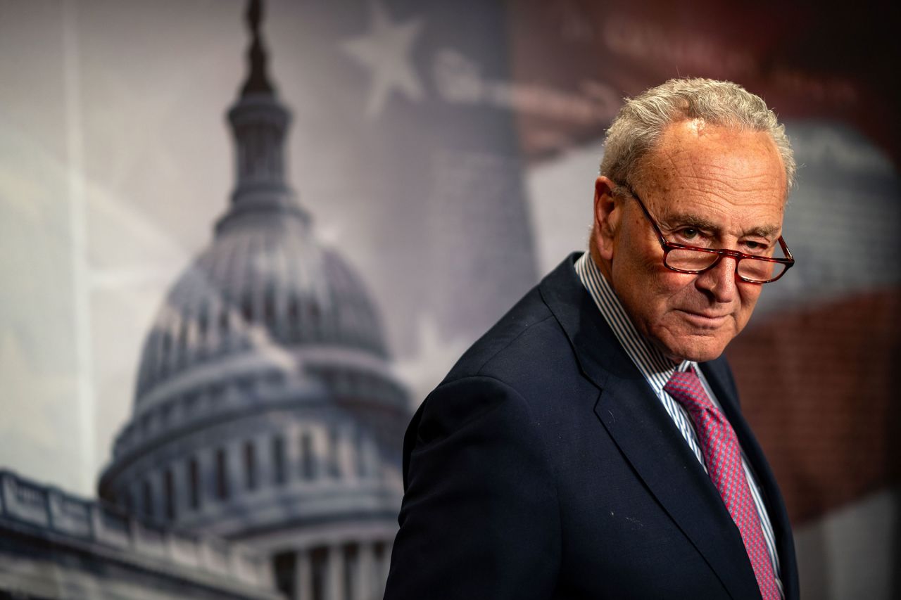 Senate Majority Leader Chuck Schumer looks on during a news conference on June 5 in Washington, DC. 