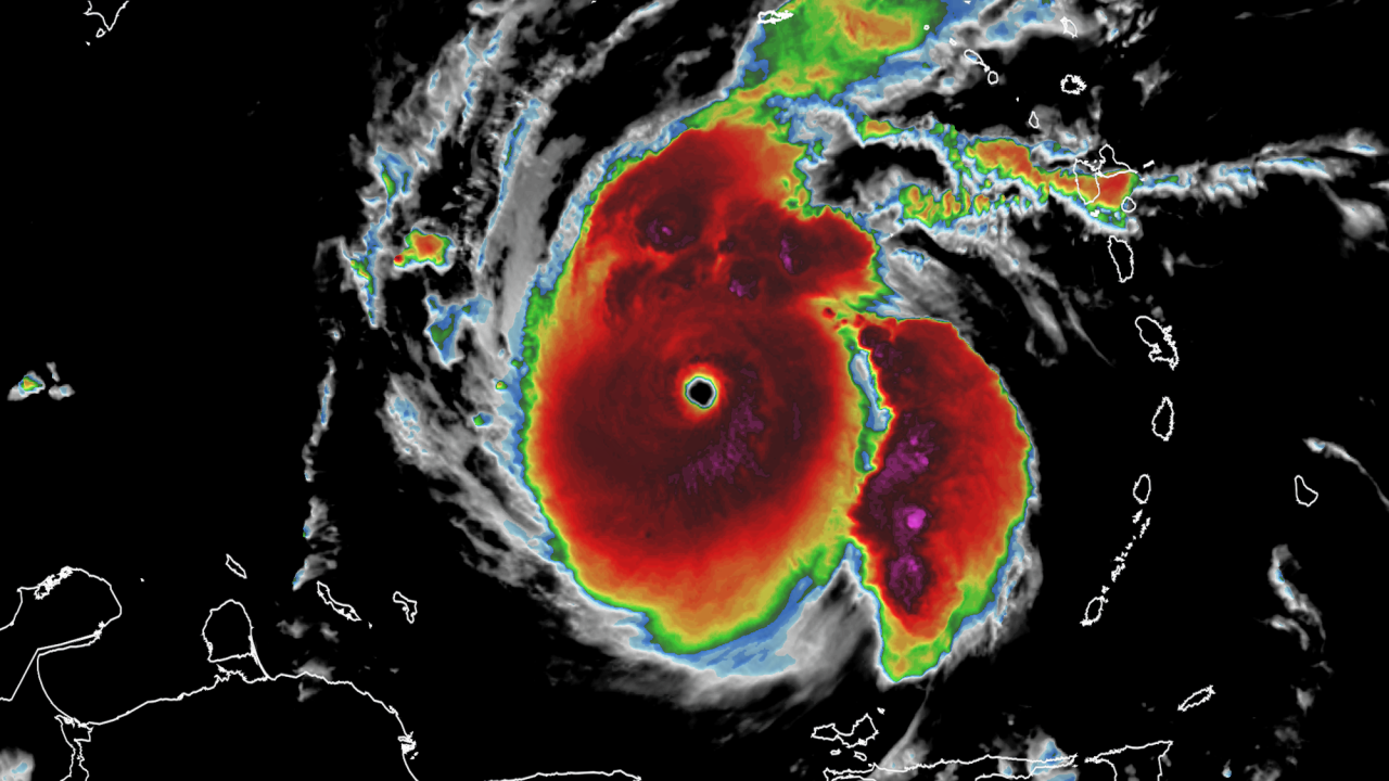 Hurricane Beryl is seen in a radar image on Tuesday morning.