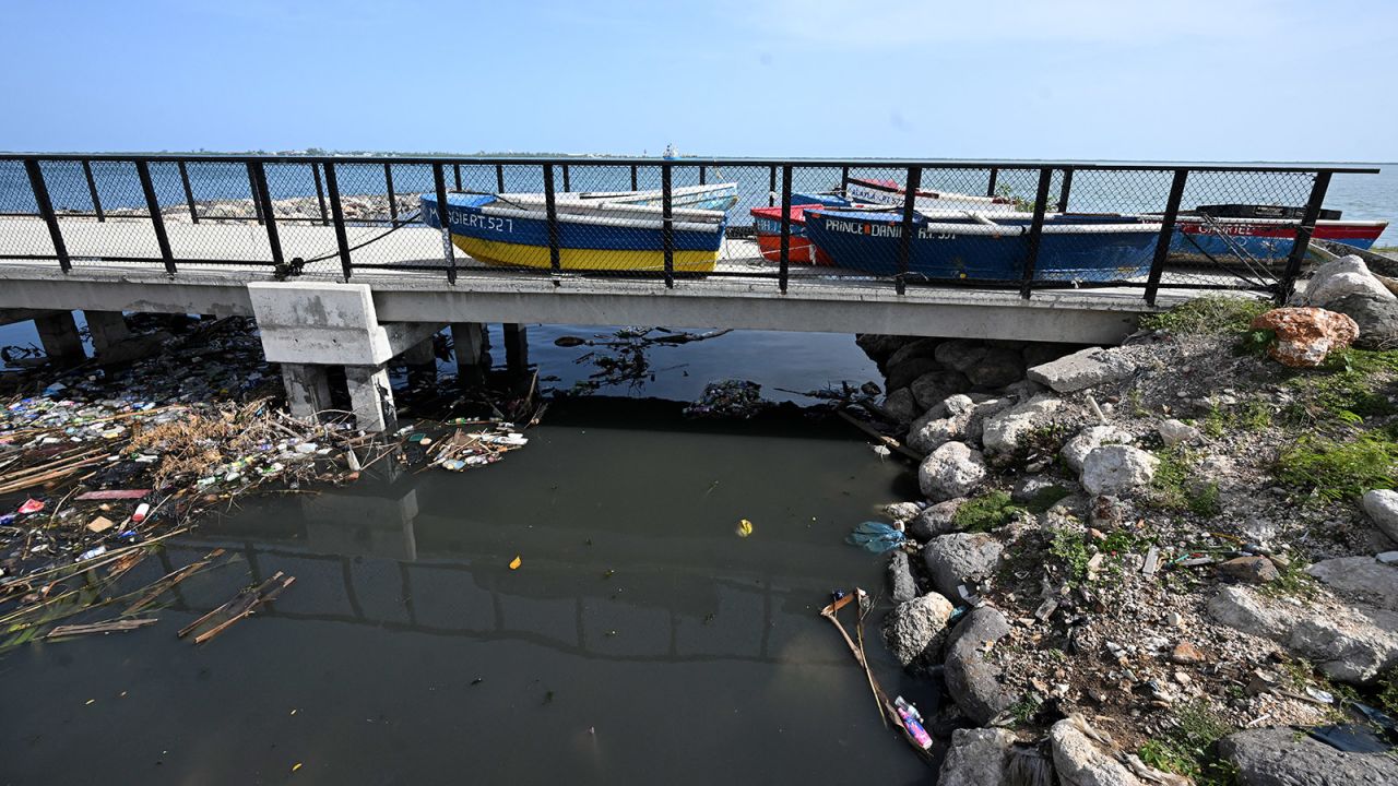 Boats are tied up to a fence at the Kingston Waterfront ahead of Hurricane Beryl in Kingston, Jamaica, on July 2.