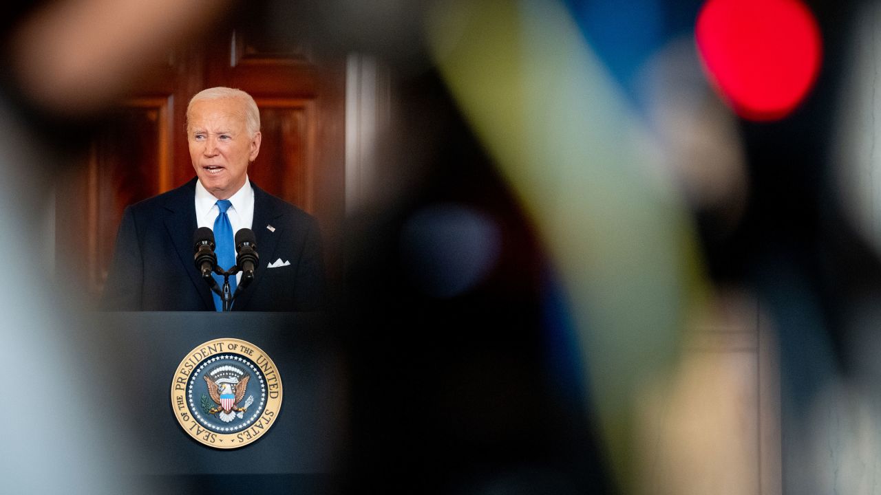 President Joe Biden speaks to to the media at the White House in Washington, DC, on July 1. 