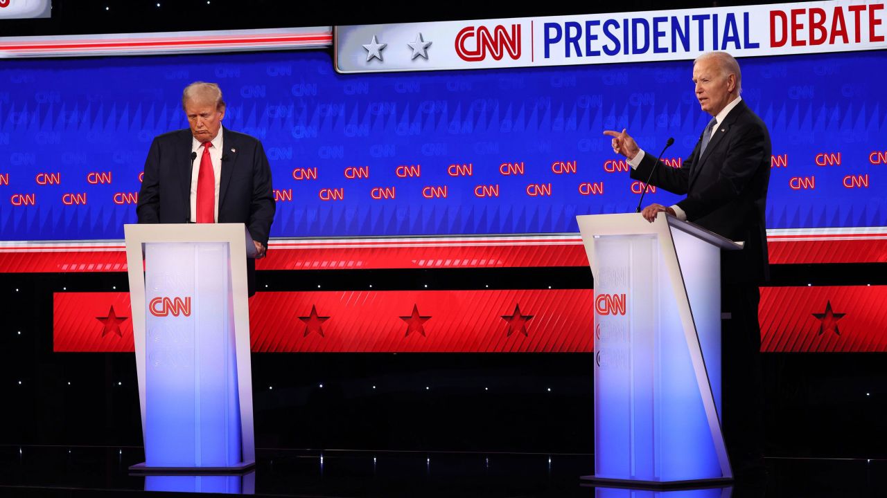 President Joe Biden speaks during a debate with former President Donald Trump at CNN's Atlanta studios on June 27. 