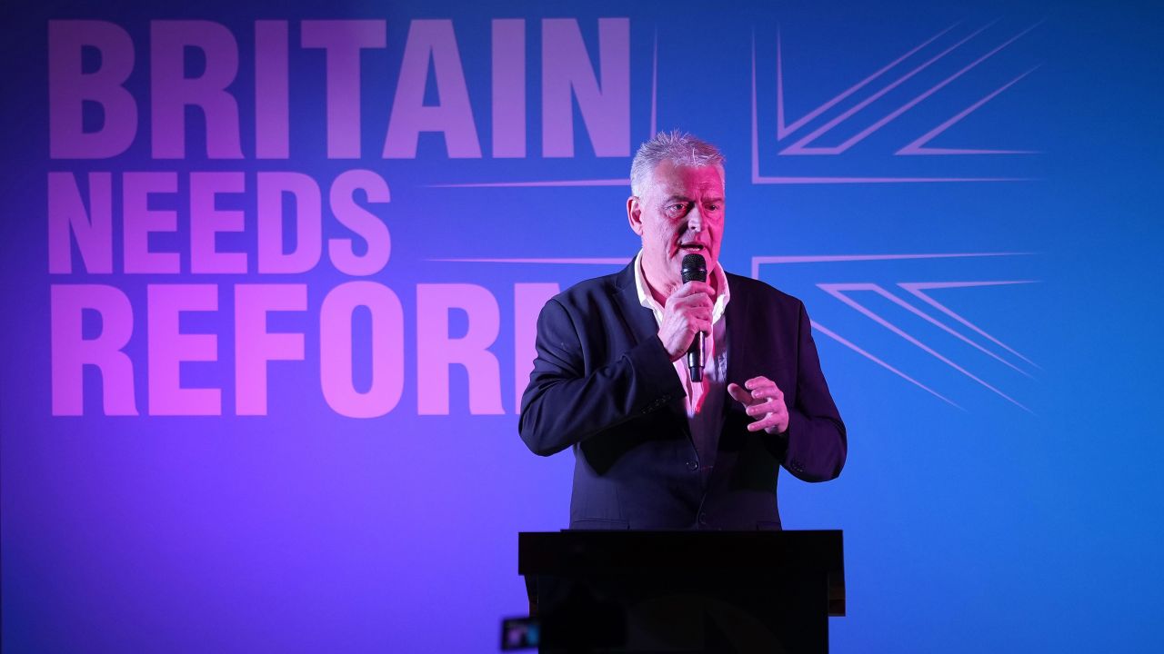 Lee Anderson addresses delegates during a rally in Stafford, England, on June 23. 