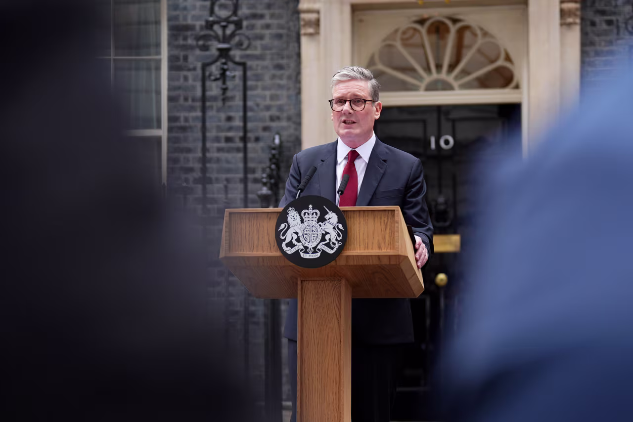 Newly elected Prime Minister Sir Keir Starmer gives a speech outside Downing Street on July 5 after the Labour party won a landslide victory at the 2024 General Election. 