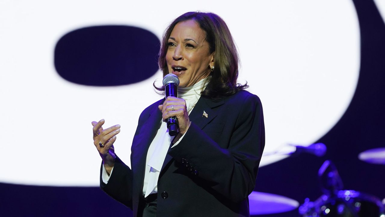 Kamala Harris speaks onstage during Day 1 of the 2024 Essence Festival in New Orleans, Louisiana on July 5.