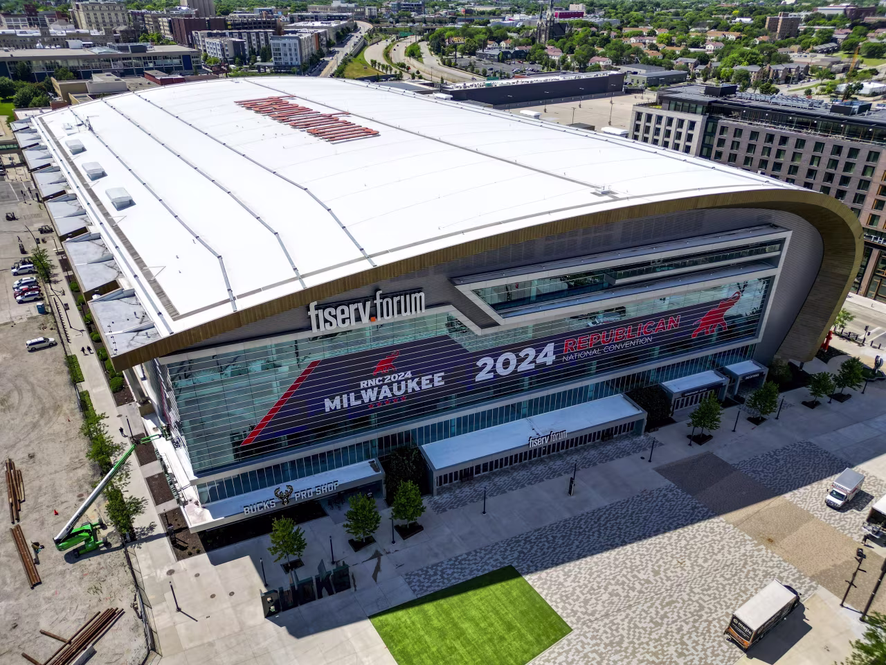 The Fiserv Forum in Milwaukee is seen on June 27.