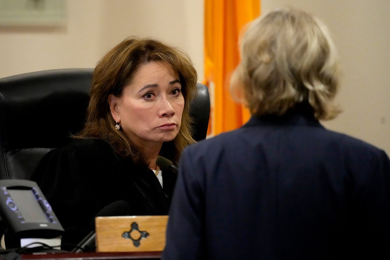 Judge Mary Marlowe Sommer presides over Alec Baldwin's hearing on July 10, in Santa Fe, New Mexico. 