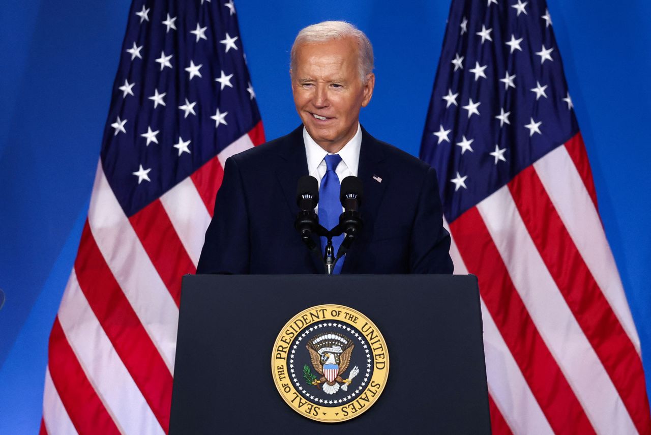 President Biden smiles during a press conference in Washington, DC, on Thursday.