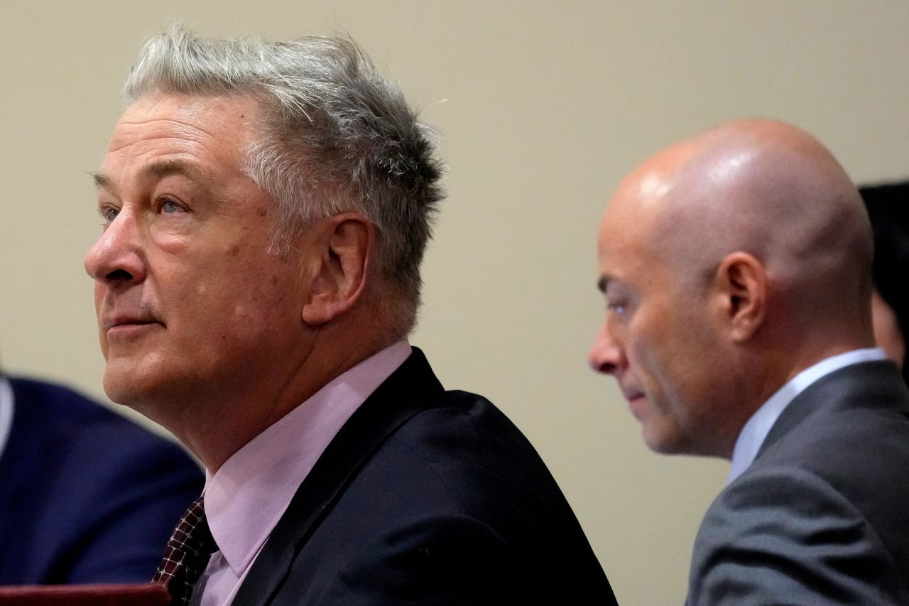 Alec Baldwin listens during his hearing in Santa Fe County District Court on July 10. 