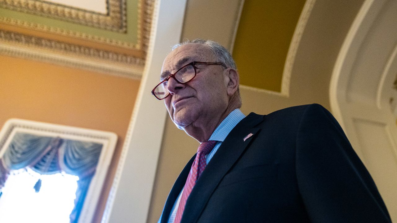 Senate Majority Leader Chuck Schumer arrives for weekly Democratic Party luncheons at the US Capitol on July 9.