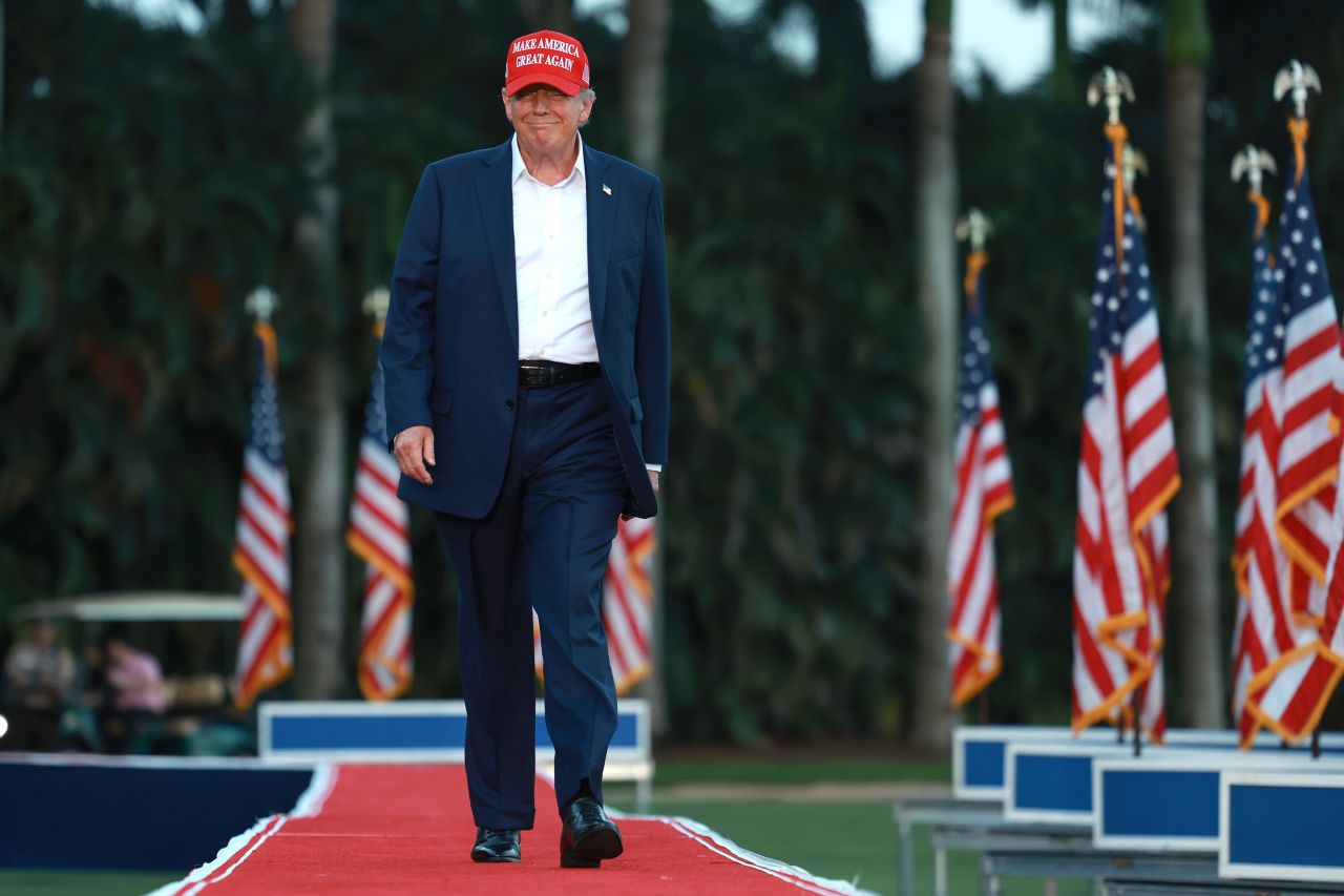 Former President Donald Trump arrives for a campaign rally on July 9, in Doral, Florida. 