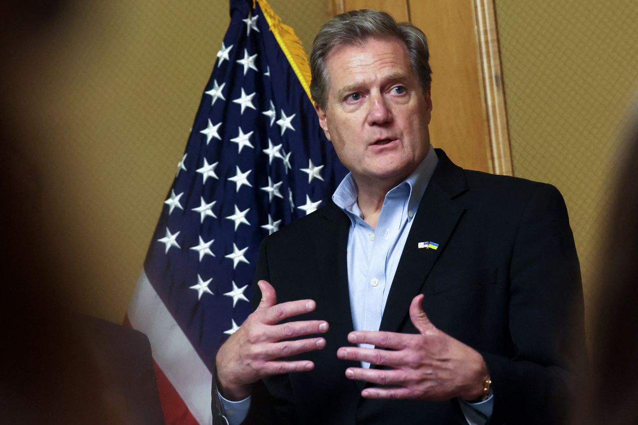 House Intelligence Committee Chairman Mike Turner speaks during a press conference in Kyiv, Ukraine, on July 1.