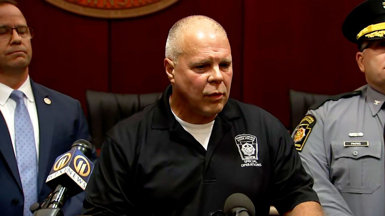 Lt. Col. George Bivens of the Pennsylvania State Police speaks during a press conference on Saturday, July 13.