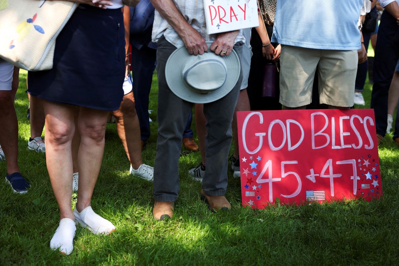 Supporters of former President Donald Trump attend a prayer vigil near the venue for the Republican National Convention in Milwaukee, Wisconsin, on July 14. 