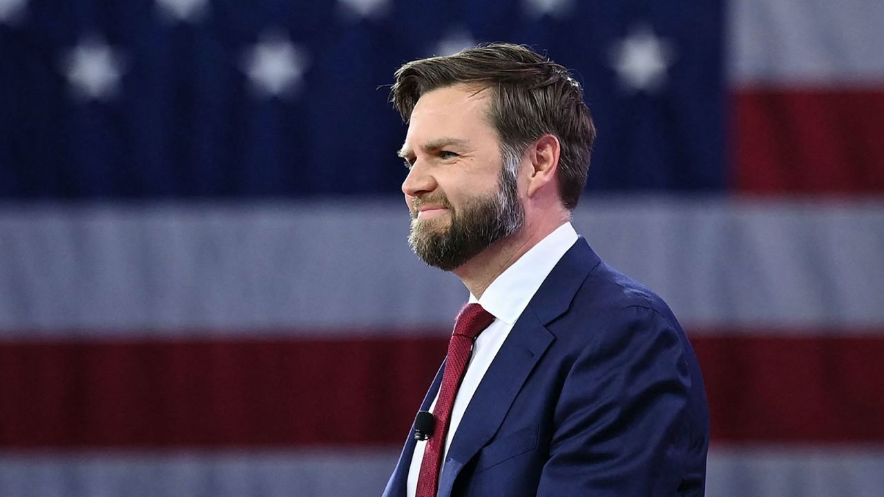 Sen. JD Vance looks on during the Conservative Political Action Conference  in National Harbor, Maryland, on February 23.