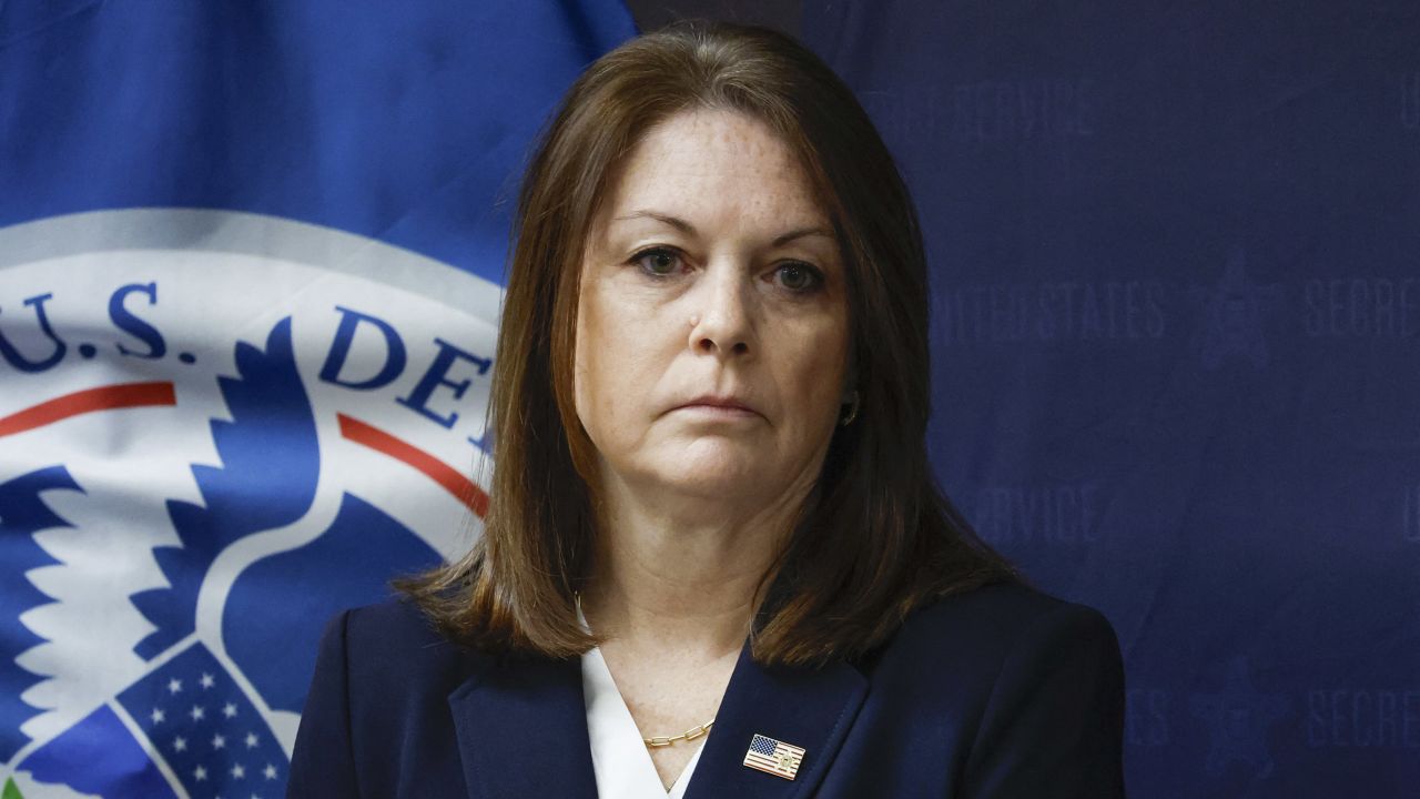 US Secret Service Director Kimberly Cheatle looks on during a press conference at the Secret Service's Chicago Field Office on June 4. 