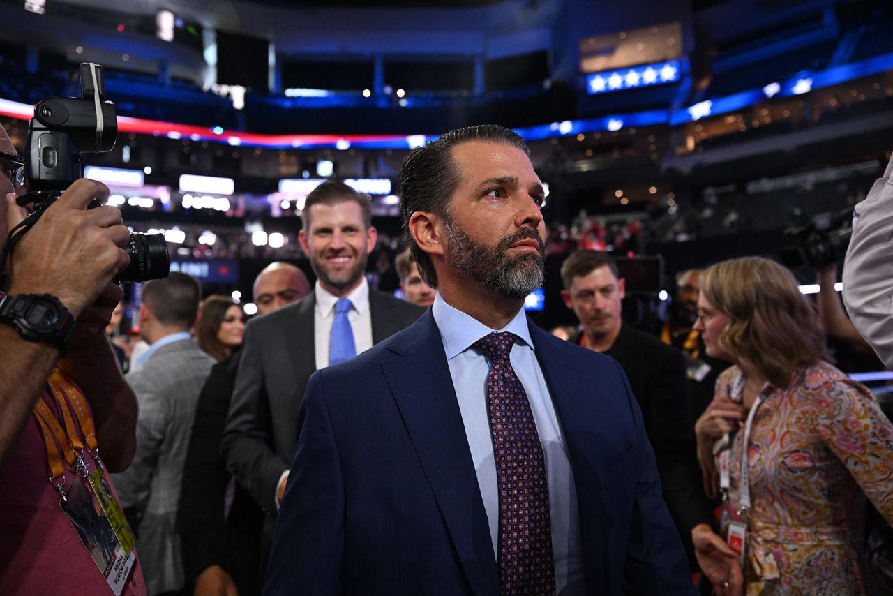 Donald Trump Jr. is seen on the convention floor on Monday, July 15.