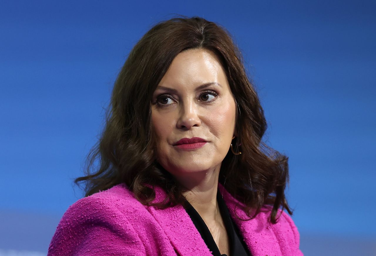 Michigan Gov. Gretchen Whitmer delivers remarks at a summit in National Harbor, Maryland, on May 4.