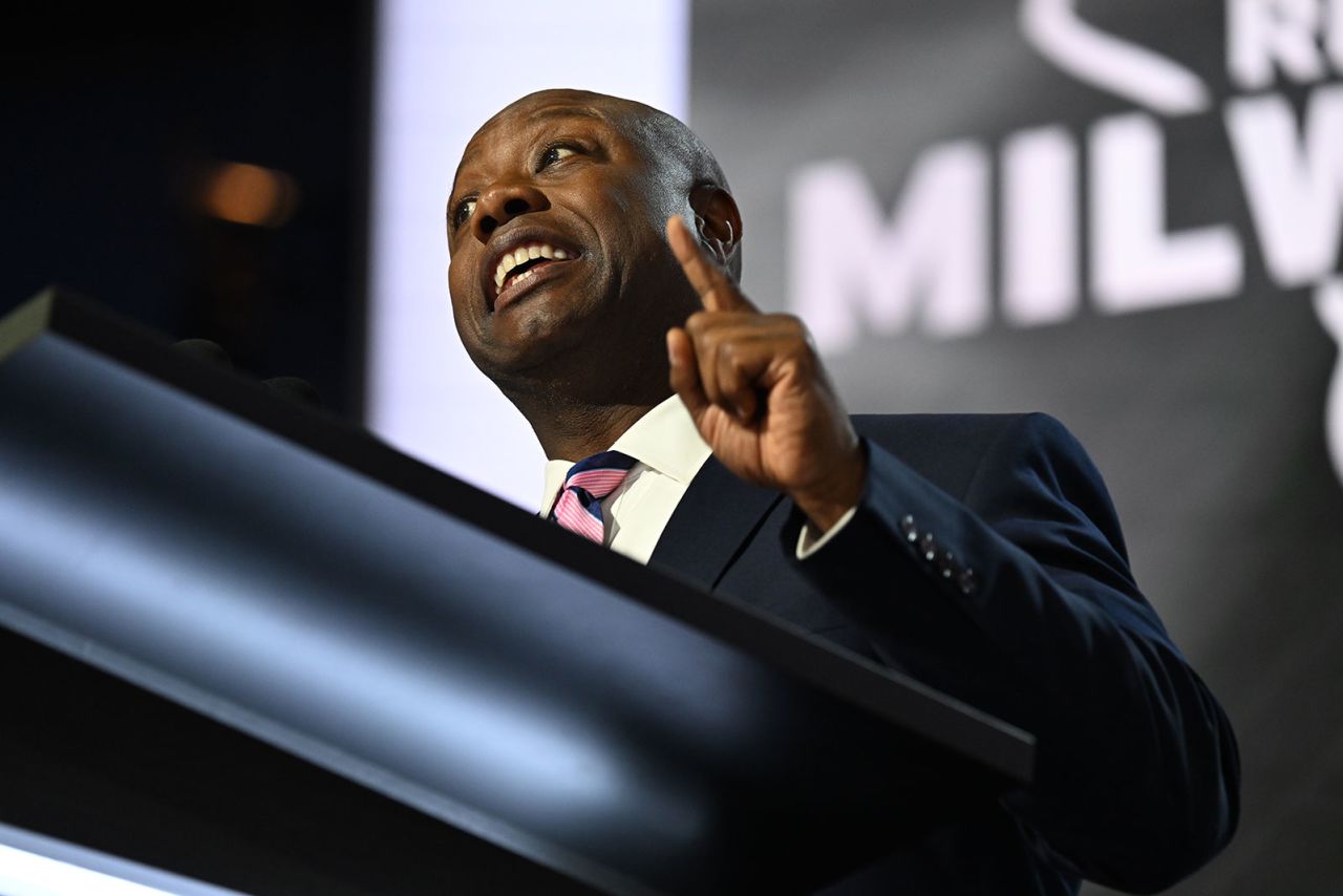 Sen. Tim Scott speaks during the first night of the convention on Monday, July 15.