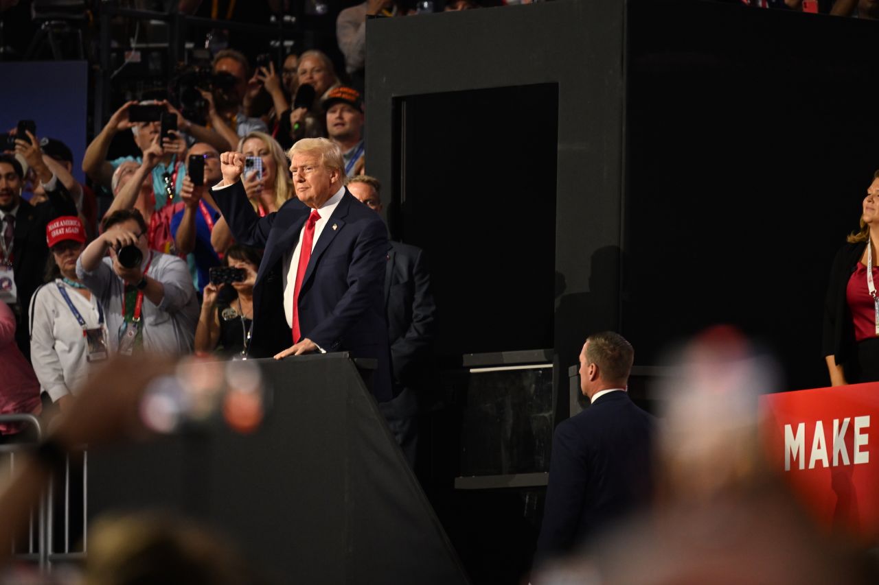 Donald Trump appears at the Republican National Convention in Milwaukee, Wisconsin, on Monday.