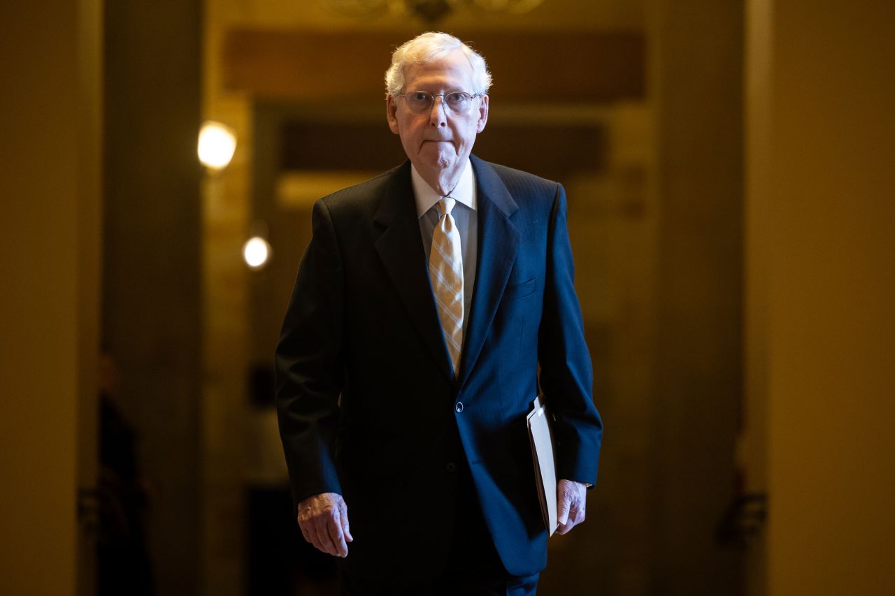 Mitch McConnell walks to the Senate chamber at the US Capitol on June 20, 2024.