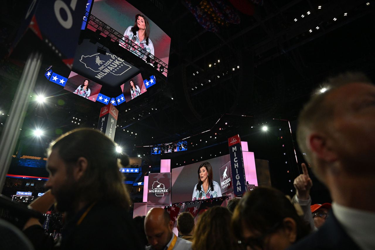 The audience listens as Nikki Haley speaks on Tuesday, July 16 at the Republican National Convention in Milwaukee.