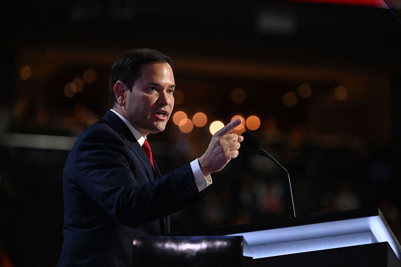 Sen Marco Rubio speaks during the second day of the  Republican National Convention in Milwaukee on Tuesday, July 16.