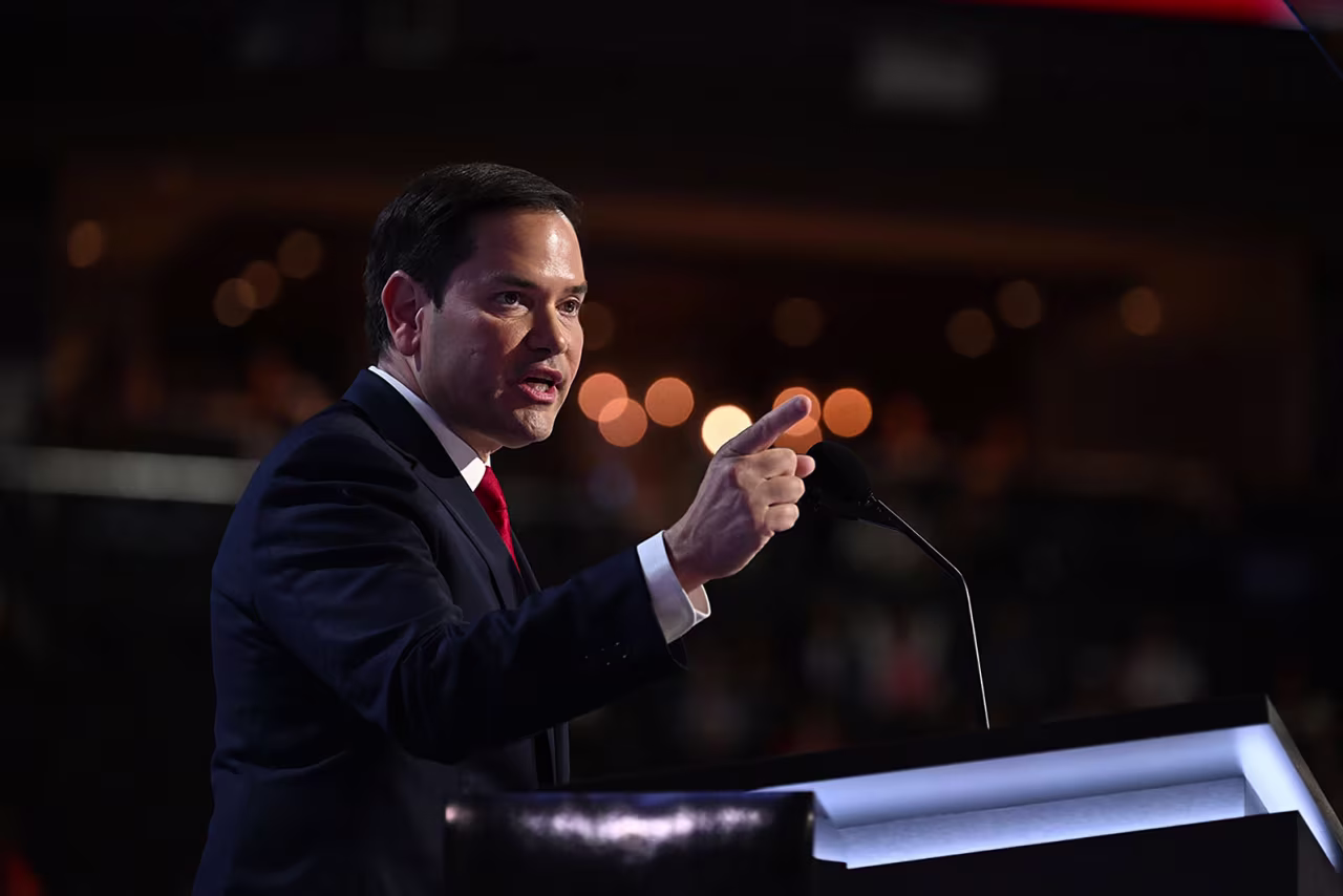 Sen Marco Rubio speaks during the second day of the  Republican National Convention in Milwaukee on Tuesday, July 16.